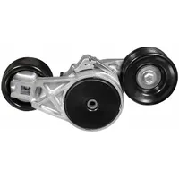 Self-adjusting belt tensioner with two pulleys and a 3-inch outside diameter. Maintains proper tension in automotive serpentine or accessory belt drive systems to reduce belt slip and wear