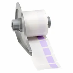 Vinyl wraparound label with purple matte finish, sized 1 1/2 in x 3/4 in, for wire gauges 10 AWG to 4 AWG. Compatible with BMP71 printer series, requires M7-R4300 ribbon. Used for industrial wire identification and marking.