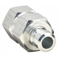Steel-bodied quick-connect coupling plug with 3/8"-18 threads and a maximum flow rate of 22.71 lpm. Used for rapid, leak-free connection and disconnection of hydraulic hoses in fluid power systems, such as injection molding and die casting applications