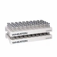 This polypropylene vial rack from WHEATON provides 50 positions for organizing vials in laboratory settings. It measures 6 3/4 inches wide, 1 1/4 inches high, and 13 1/4 inches long, with a white finish. Suitable for storage and transport of samples during testing and analysis