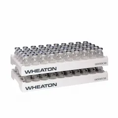 This polypropylene vial rack from WHEATON provides 50 positions for organizing vials in laboratory settings. It measures 6 3/4 inches wide, 1 1/4 inches high, and 13 1/4 inches long, with a white finish. Suitable for storage and transport of samples during testing and analysis.
