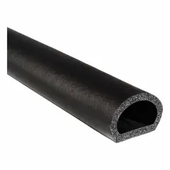 This D-shaped seal is made of EPDM foam rubber with a high-strength adhesive backing for self-adhesive mounting. It is used for sealing gaps in doors, panels, enclosures, and machinery to provide protection against weather, dust, and vibration.
