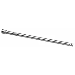 This 1/2" drive hand socket extension features a chrome finish and is designed to extend the reach of a ratchet or torque wrench to access fasteners in recessed or obstructed areas. Commonly used in automotive repair, industrial maintenance, and mechanical assembly.