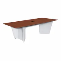 Rectangular conference table with laminate/melamine construction in cherry finish. Measures 96 inches long by 48 inches wide. Features PVC edge banding and traditional leg design. Suitable for meeting rooms, boardrooms, and collaborative workspaces
