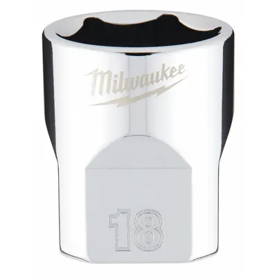 MILWAUKEE Standard Socket: Metric, 3/8 in Drive Size, 18 mm Socket Size, 6-Point - Anti-Roll Hand Sockets