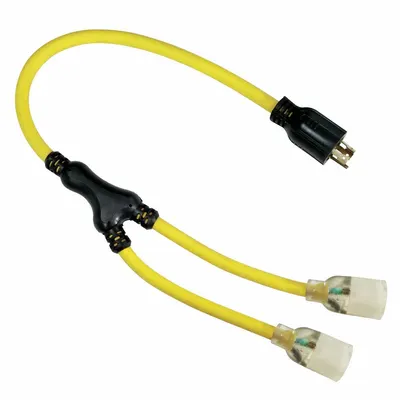 POWER FIRST Cord Adapter: 3 ft Lg, 10 AWG, L14-30P Plug, L5-20R Receptacle, Yellow - Twist-Lock Plug Extension Cord Adapters with Splitters