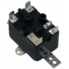 This fan-control relay features a single SPDT contact form with both normally closed and normally open configurations. It operates on a 208/240V AC coil voltage and is suited for switching applications in industrial equipment such as motors, pumps, and HVAC systems.
