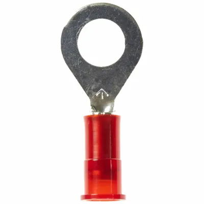 3M Ring Terminal: Red, Nylon Insulation, 1/4 in Stud Size, 22 AWG to 18 AWG Wire Sizes - Insulated Ring Terminals