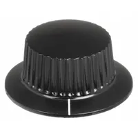 This skirted control knob from DAVIES is made of thermoset material and measures 1.5 inches in diameter with a 0.69-inch height. It features an unthreaded bushing mounting type, suitable for manual adjustment applications such as panel controls and valves