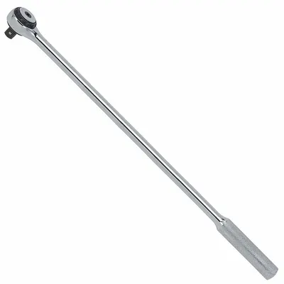 PROTO Hand Ratchet: Round, Not Reversible, 15 in Overall Lg, Chrome, 5° Min Arc Swing - Standard-Head Ratchets