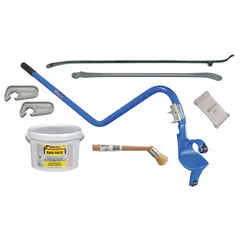 This steel truck tire service set is designed for mounting and demounting steel truck tires. It provides essential tools for tire maintenance on fleet vehicles, supporting repair and replacement operations in industrial and commercial settings.