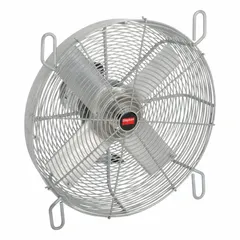 This guard- and tubular-mounted cooling fan is designed for transformer cooling applications. It features a 20-inch blade diameter and a 1/2 hp motor, delivering 6,600 cfm airflow at 0.000 in static pressure. The fan operates on single-phase power at 115/230V AC and includes a weatherproof power cord.