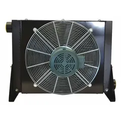 Fan-powered aftercooler rated for 785 cfm and 100 hp max compressor output power. Operates on 208-230/460V AC, 3-phase. Reduces compressed air temperature and moisture content downstream of the compressor for use in pneumatic systems.