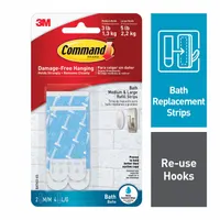 COMMAND Water Resistant Assorted Refill Strip: 0.75 in Overall Wd, 2.75 in_3.65 in Overall Lg, White (MPN BATH22-ES)