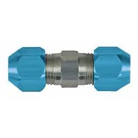 Compression union fitting for joining two refrigerant or fluid lines without soldering. Used in fleet and vehicle maintenance for automotive air-conditioning and pneumatic systems. Enables leak-resistant connections and quick assembly in confined spaces