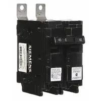 The SIEMENS B245H is a 45 A, 2-pole miniature circuit breaker rated for 120/240V AC single-phase systems. It features a bolt-on connection for use with Siemens P1 Panelboards and provides overcurrent protection with a maximum AIR rating of 22kA at 120/240V AC. Suitable for branch-circuit protection in commercial and industrial electrical distribution