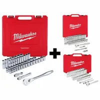 MILWAUKEE Ratchet/Socket Set: 1/4 in, 3/8 in, 1/2 in Drive, 153 Piece, 6-Point, Metric/SAE (MPN 48-22-9010, 48-22-9008, 48-22-9004)