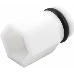PETP plastic insert designed for use in hygienic sockets. Suitable for environments requiring clean, non-contaminating interfaces. Overall length 18 mm, socket size 11 mm. Material resists moisture and chemicals.
