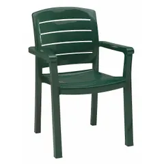 Polypropylene armchair with Amazon Green satin finish. Seat height 17 3/4 in, seat width 24 in. Suitable for break rooms, cafeterias, and waiting areas.