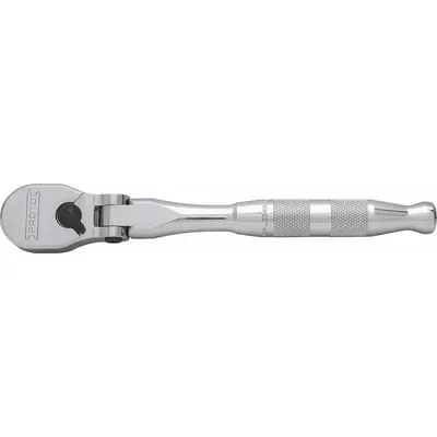PROTO Hand Ratchet: Pear, Reversible, 7 1/2 in Overall Lg, Chrome, 4° Min Arc Swing - Flex-Head Ratchets