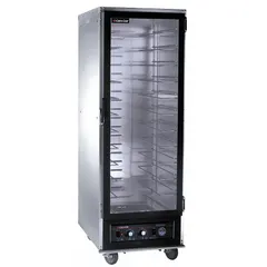 Full-size proofing cabinet with universal-angle shelves and built-in humidity control. Operates on 120V AC. Designed for commercial kitchens and bakeries to provide a controlled warm, humid environment for proofing dough.