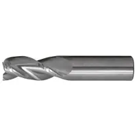 CLEVELAND C72422 is a carbide square end mill with 3 flutes, 3/4" mill diameter, 2-1/2" length of cut, and 5" overall length. Designed for high-speed machining of aluminum and non-ferrous materials, its bright finish reduces built-up edge. Suitable for slotting, profiling, and contouring applications