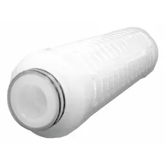 Pleated water filter cartridge with polypropylene media. Rated for 70 gpm flow. Overall height 11 1/8 inches. Used for particulate removal in industrial water systems such as process water, cooling towers, and pre-filtration.