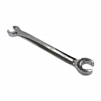 Alloy steel flare nut wrench with polished finish. Double-end, standard-head design with 6-point openings for 5/8 in and 11/16 in flare nuts. Overall length of 7-1/2 in. Used for tightening or loosening flare nuts in hydraulic, fuel, and refrigeration line applications