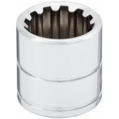 This 3/8" drive hand socket features an 11/16" spline drive, standard depth, and a chrome finish with a 1" overall length. It is used for tightening or loosening fasteners with 11/16" SAE spline heads in automotive repair, machinery maintenance, and general industrial assembly.