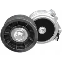 Self-adjusting belt tensioner with one pulley, 3 1/2 in outside diameter. Maintains proper tension in automotive serpentine or accessory belt drive systems, compensating for belt stretch and wear