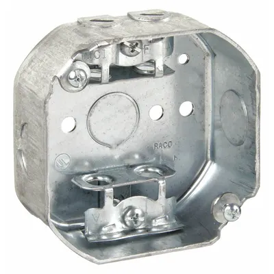 RACO Electrical Box: Steel, Steel Material & Nominal Size, Octagon, 2 Gangs - Ceiling Electrical Boxes