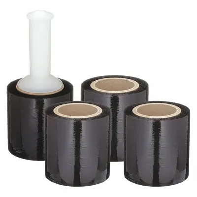 OEM Approved Vendor Opaque Stretch Wrap with Handle, 3 in x 80 ga, 4 Pack, Black
