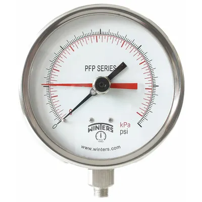 WINTERS Panel-Mount Pressure Gauge: Back Flange, 0 psi to 1,000 psi, 4 1/2 in Dial - Back-Flange Panel-Mount with Stainless Steel Wetted Parts