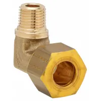 This standard sleeve brass compression fitting connects 12 mm OD tubing to 3/8 in male BSPT threads. Supplied in a 10-pack, it is used in fluid systems requiring a secure, leak-resistant joint. The brass construction offers corrosion resistance for pneumatic, hydraulic, and instrumentation applications