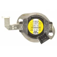 High limit thermostat used in washing machines and dryers. Functions as a safety device that monitors internal temperature and interrupts power if overheating occurs, helping to prevent fire or component damage