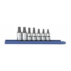 This 25-piece hex bit socket set features a 3/8 in drive size and a fixed insert design. It includes 7 pieces with an overall length of 1 41/64 in. Suitable for driving hex fasteners in automotive repair, machinery assembly, and general maintenance.