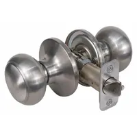 Passage knob lockset in nickel finish with Rusk style. Designed for interior doors where locking is not required, providing non-latching operation for consistent door function in hallways, closets, and similar areas