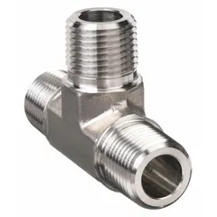 This 316 stainless steel pipe tee is designed for extreme pressure instrumentation applications, with a 3/8 in x 3/8 in x 3/8 in pipe size and a maximum operating pressure of 7,600 psi. It is used to split or combine fluid flow in high-pressure hydraulic and pneumatic systems.