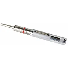 This analog penetrometer is used to measure penetration resistance of concrete mortar. It features a manual plunger with 3 1/2 in length and 5/8 in width. Suitable for field or lab assessment of mortar consistency and workability.