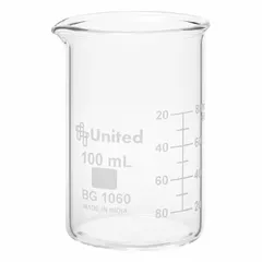 APPROVED VENDOR Tall Form Glass Beaker, 100 mL, Type I Borosilicate Glass, Colorless, BG1060-100