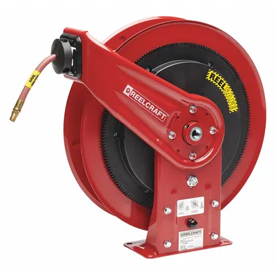 REELCRAFT Spring Return Hose Reel: 70 ft (3/8 in I.D.), 1/4 in MNPT x 1/2 in MNPT - Controlled-Retraction Air or Water Spring-Return Hose Reels