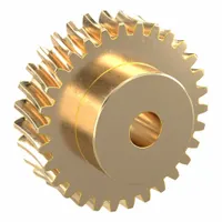 Metric worm wheel with module m 2, 20° pressure angle, right-hand helix, and non-ground tooth finish. Made of aluminum bronze with a plain bore. Used in power transmission systems requiring a 15:1 speed reduction, such as conveyor drives and indexing tables