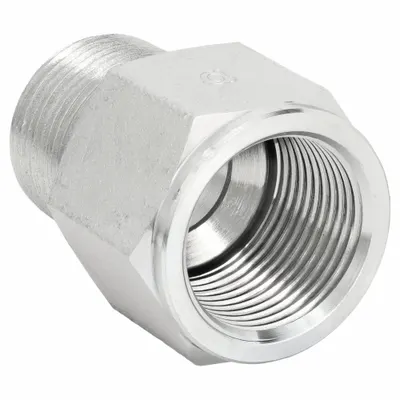 ADAPTALL Hydraulic Hose Adapter: 1 1/4 in x 1 1/4 in Fitting Size, Female x Male - BSPP-to-NPT Steel Hydraulic Hose Adapters