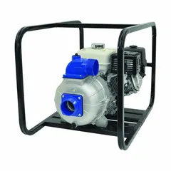 Engine-driven water pump with 8 hp recoil-start engine and cast-iron volute. Features 3-inch MNPT inlet and outlet ports, handles solids up to 1/16-inch diameter, and delivers maximum head of 205 feet. Suitable for dewatering, irrigation, and water transfer applications where electric power is unavailable.