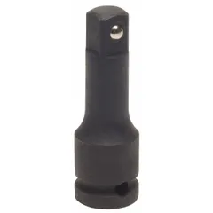This 1/2" drive impact socket extension has a 3-inch overall length with 1/2" input and output drive sizes. It is used to extend the reach of impact wrenches or ratchets for accessing recessed fasteners in automotive, industrial, and mechanical applications. The extension features a manganese phosphate finish and a locking mechanism to secure sockets.