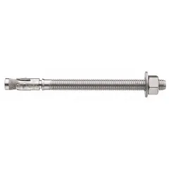 DEWALT 316 stainless steel wedge anchor for heavy-duty fastening into solid concrete. 5/8 in diameter, 5/8"-11 thread size, 1 1/2 in thread length, 3 1/2 in overall length. Plain finish. 25-pack. Suitable for securing structural elements, machinery, and racking in environments requiring corrosion resistance.