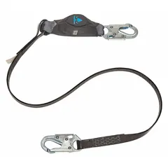 Single-leg shock-absorbing lanyard rated for hot work environments. Constructed with Kevlar material and aluminum snap hooks on both ends. Includes a visual load indicator to show if the lanyard has been subjected to a fall. Suitable for personal fall arrest in industrial settings where sparks or heat may be present.