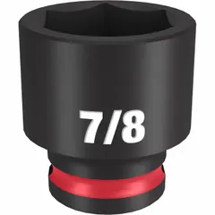 This 3/8" drive impact socket features a 7/8" SAE 6-point standard friction design. It is suited for fastening and loosening nuts and bolts in automotive, construction, and industrial applications when used with impact wrenches or drivers.
