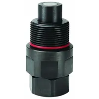 Steel-bodied quick-connect coupling plug for hydraulic systems, with a 9/16"-18 thread size and polyurethane seal. Rated for a maximum flow rate of 1.89 lpm. Used for rapid connection and disconnection of fluid lines in industrial machinery and mobile equipment
