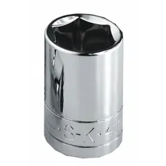 This 3/8" drive hand socket features a 3/4" SAE hex size with a 6-point standard configuration. The chrome finish provides corrosion resistance. Suitable for tightening or loosening hex fasteners in automotive, machinery, and industrial applications.